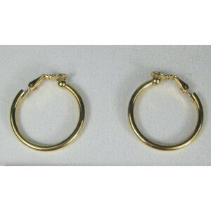 Small Gold Tone Classic Round Hoop Clip On Earrings Hinged